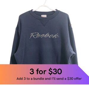 Reebok oversized, navy crew neck sweatshirt.